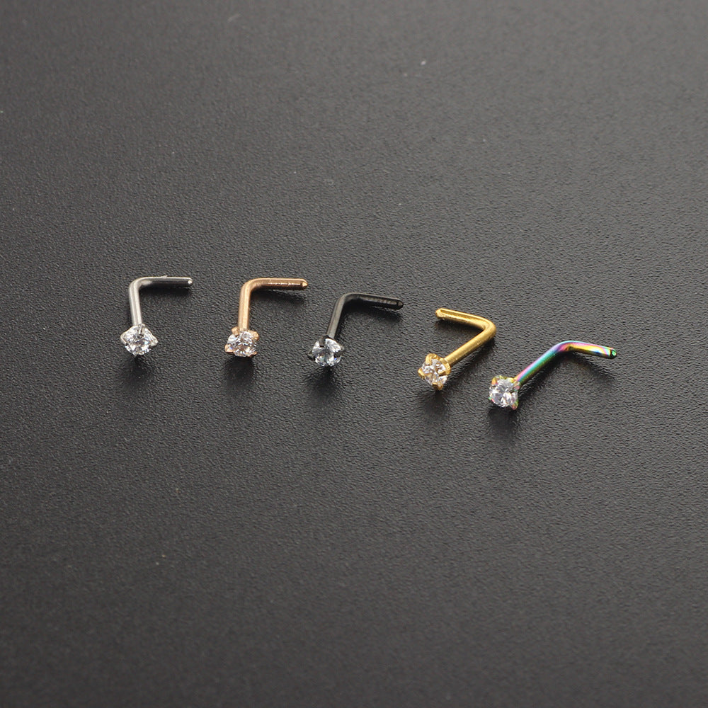 Simple Style Solid Color Stainless Steel Inlay Zircon Nose Studs 1 Piece
