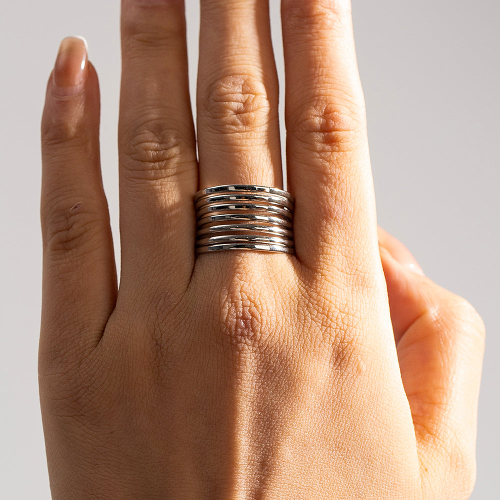 Minimalist 18K Gold Plated Stainless Steel Multi-Layer Textured Rings