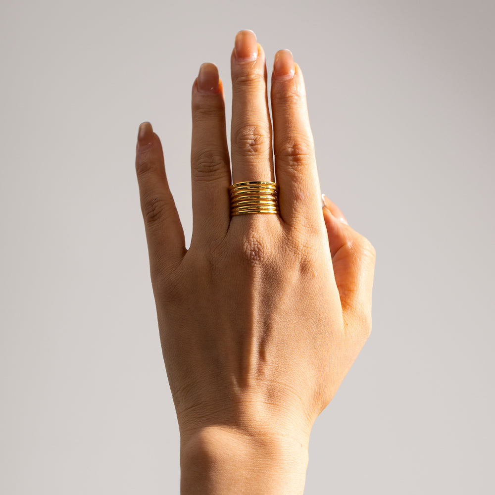 Minimalist 18K Gold Plated Stainless Steel Multi-Layer Textured Rings