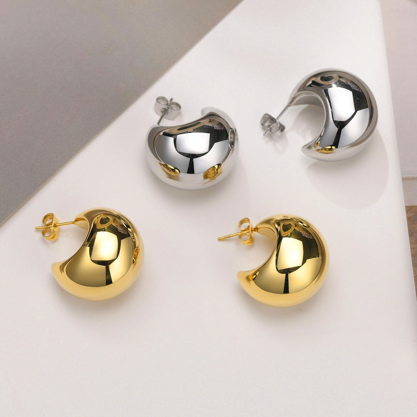 Minimalist Geometric Stainless Steel Hoop Earrings - 1 Pair