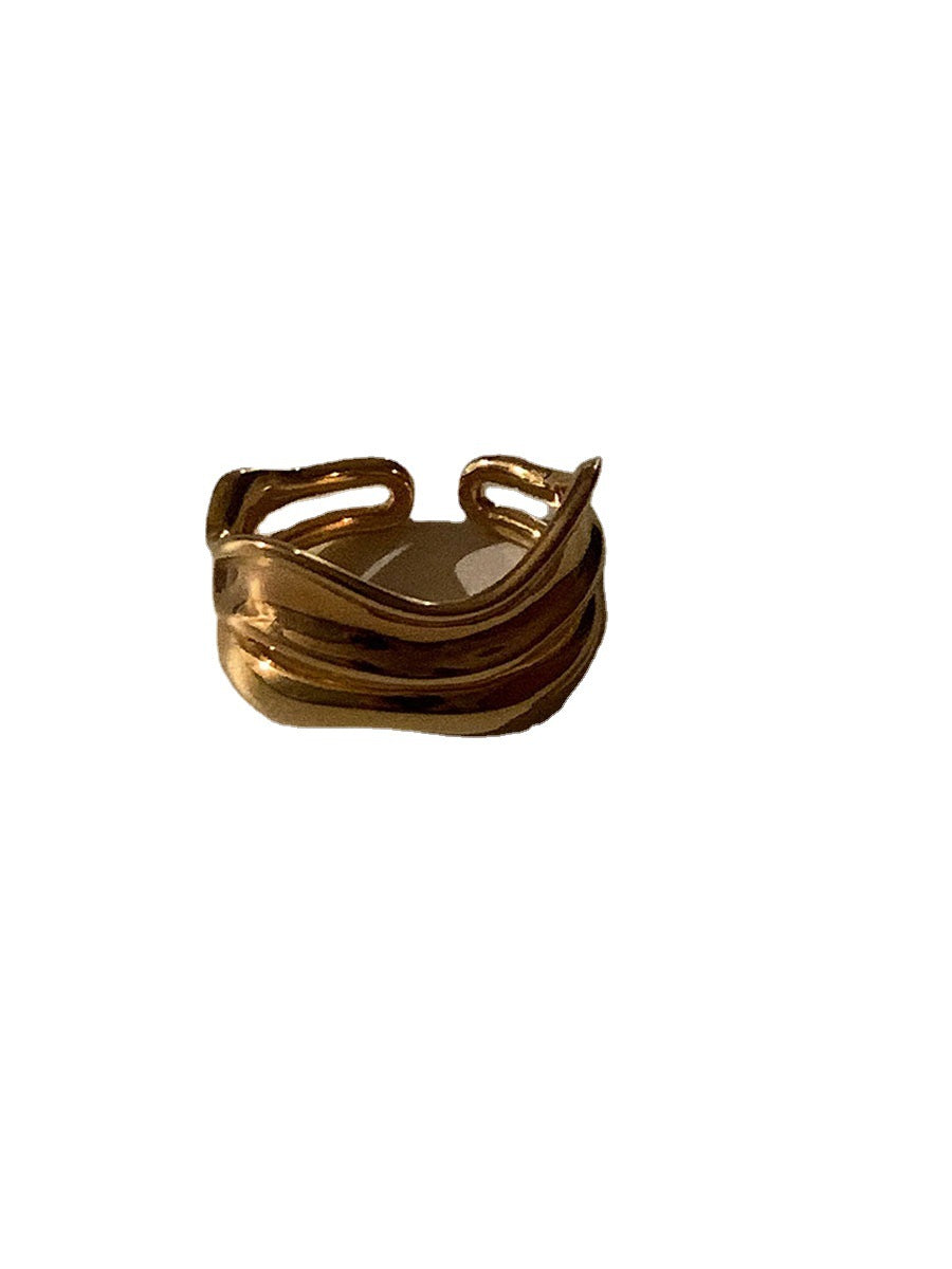 Minimalist Geometric Wave Open Ring in Gold Plated 925 Sterling Silver