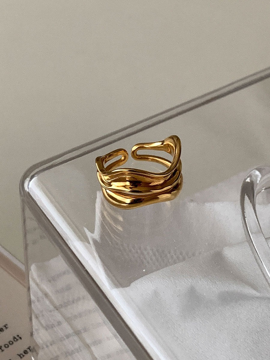 Minimalist Geometric Wave Open Ring in Gold Plated 925 Sterling Silver