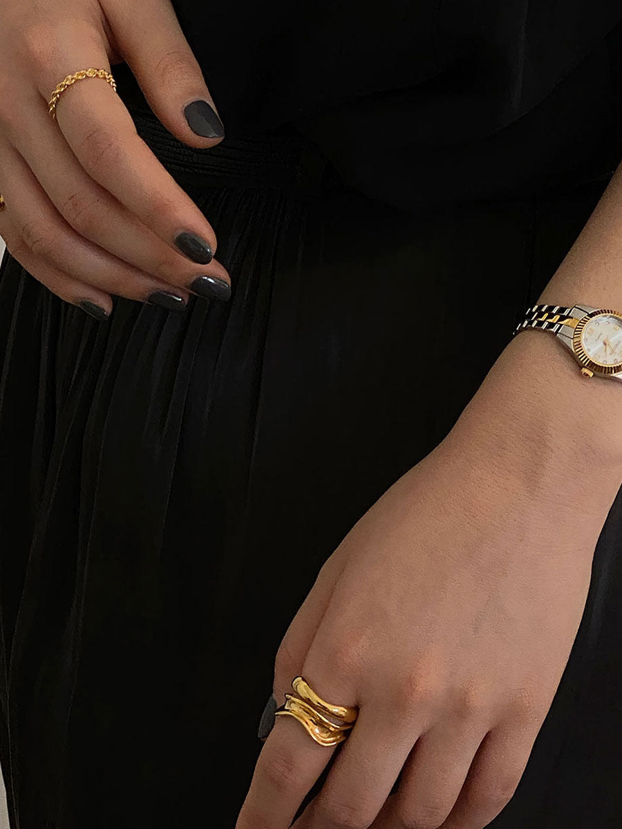 Minimalist Geometric Wave Open Ring in Gold Plated 925 Sterling Silver