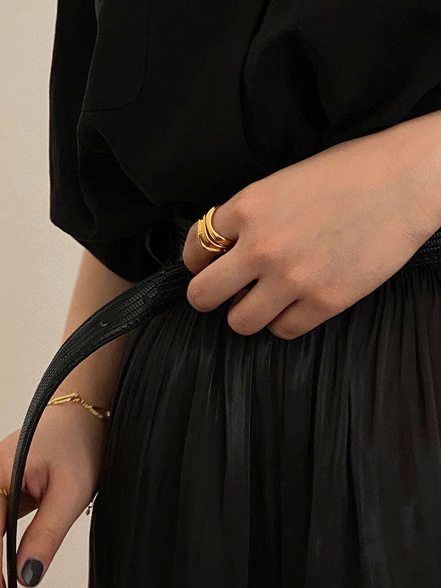 Minimalist Geometric Wave Open Ring in Gold Plated 925 Sterling Silver