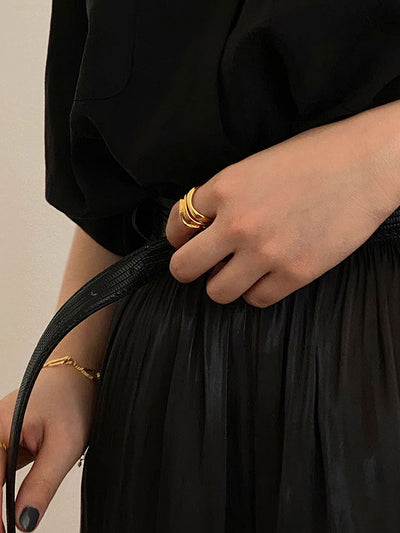 Minimalist Geometric Wave Open Ring in Gold Plated 925 Sterling Silver