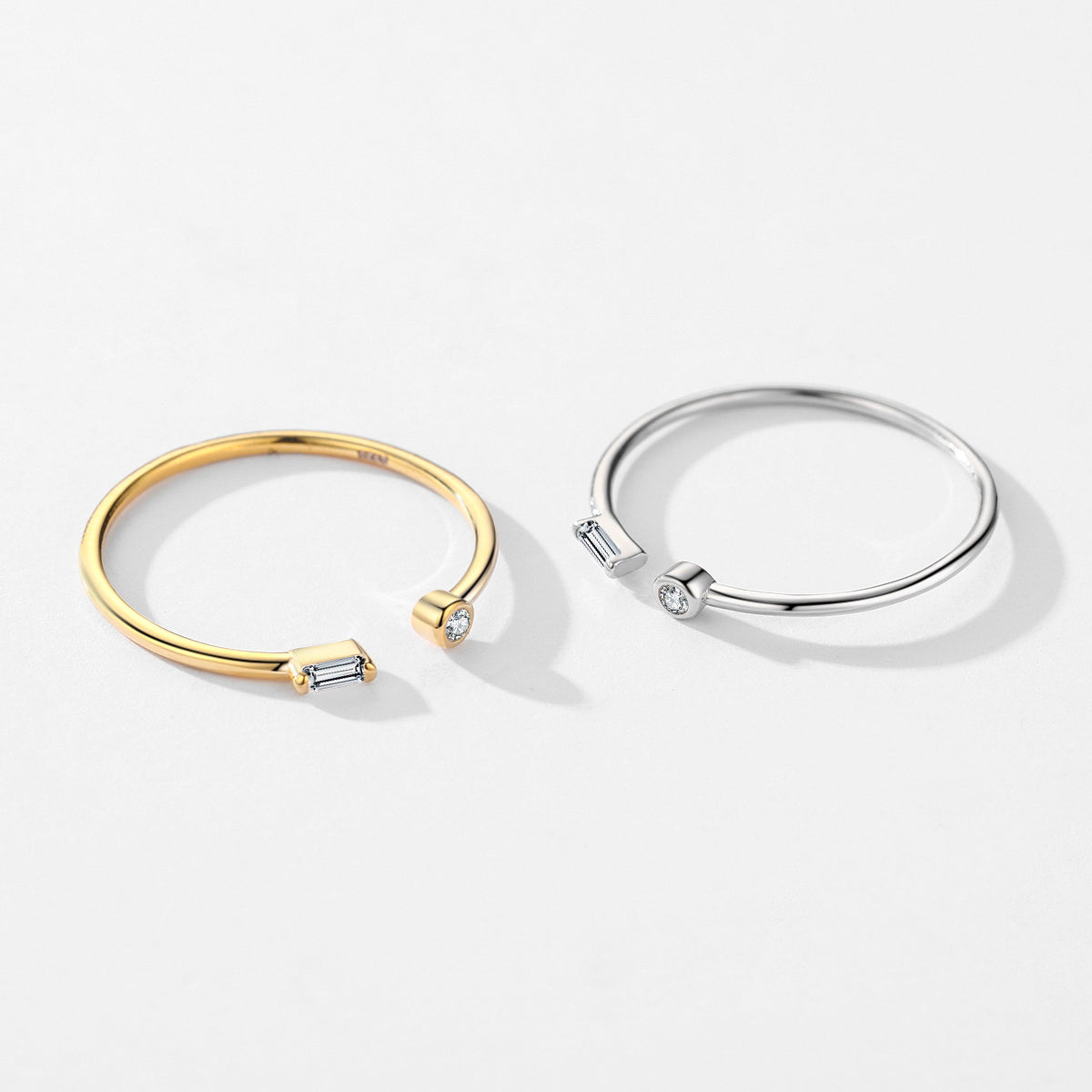 Minimalist Adjustable 14K Gold Plated Sterling Silver Zircon Open Ring