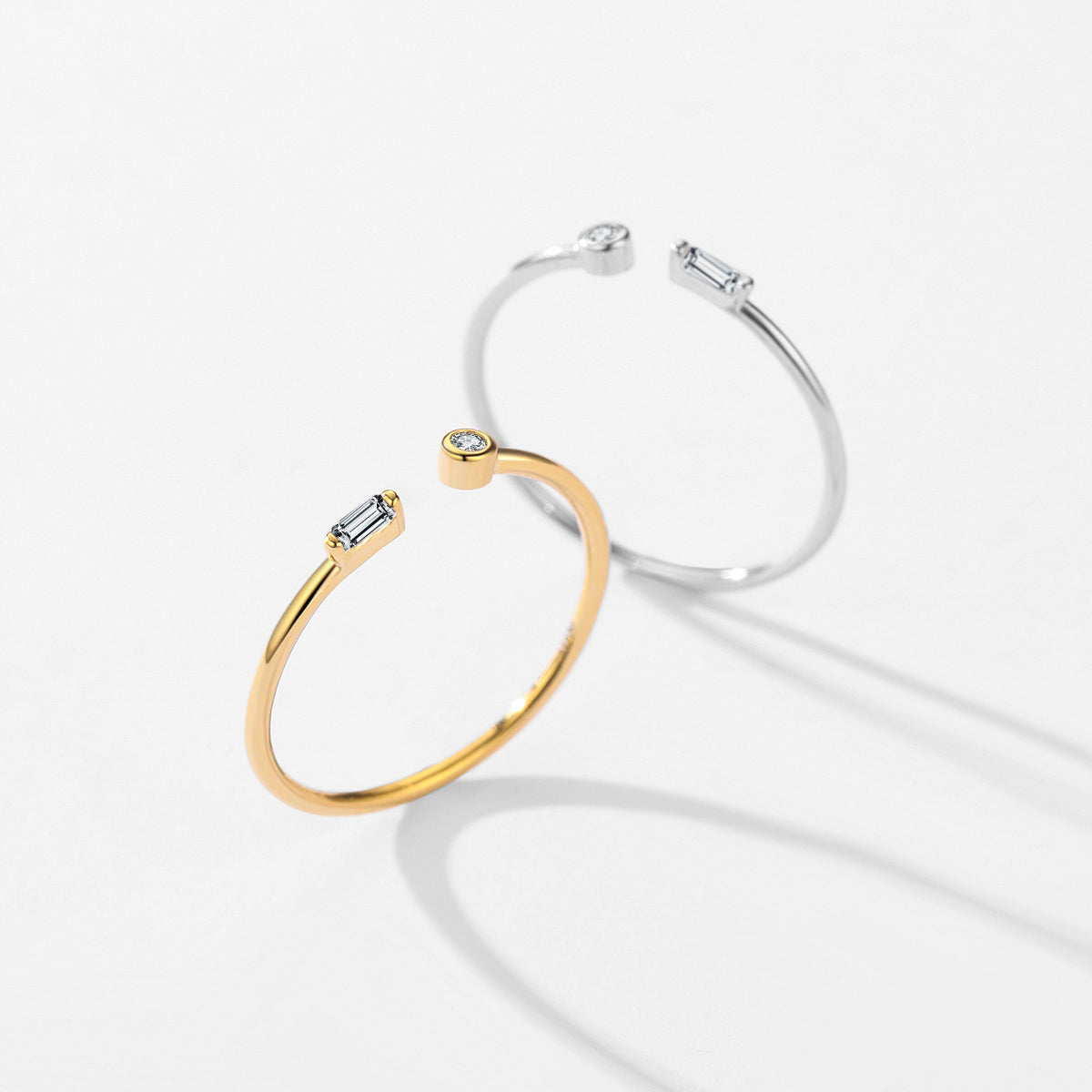 Minimalist Adjustable 14K Gold Plated Sterling Silver Zircon Open Ring