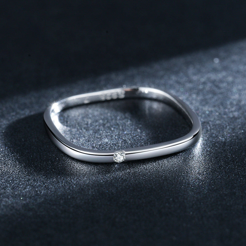 Minimalist Sterling Silver Zircon Inlay Gold Plated Square Ring