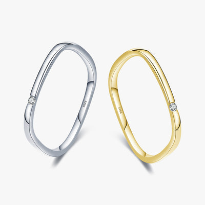 Minimalist Sterling Silver Zircon Inlay Gold Plated Square Ring