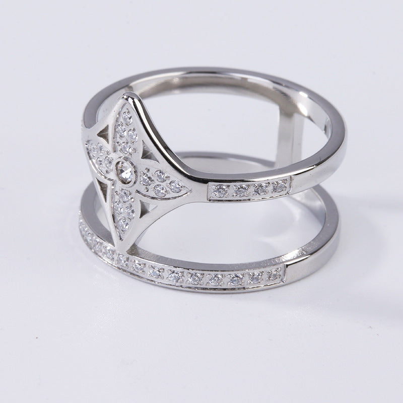 Elegant Titanium Steel Gemstone Open Ring Set for Women