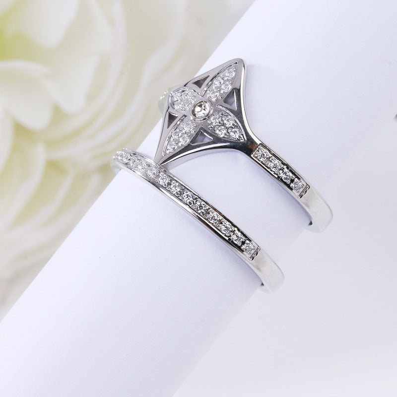 Elegant Titanium Steel Gemstone Open Ring Set for Women
