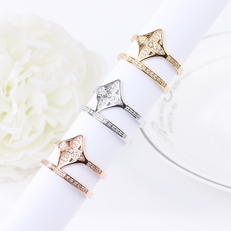 Elegant Titanium Steel Gemstone Open Ring Set for Women
