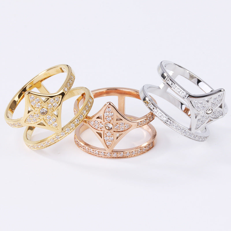 Elegant Titanium Steel Gemstone Open Ring Set for Women