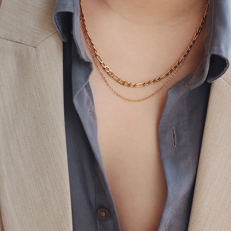 Simple Style Titanium Steel Layered Figaro Chain Necklace for Women