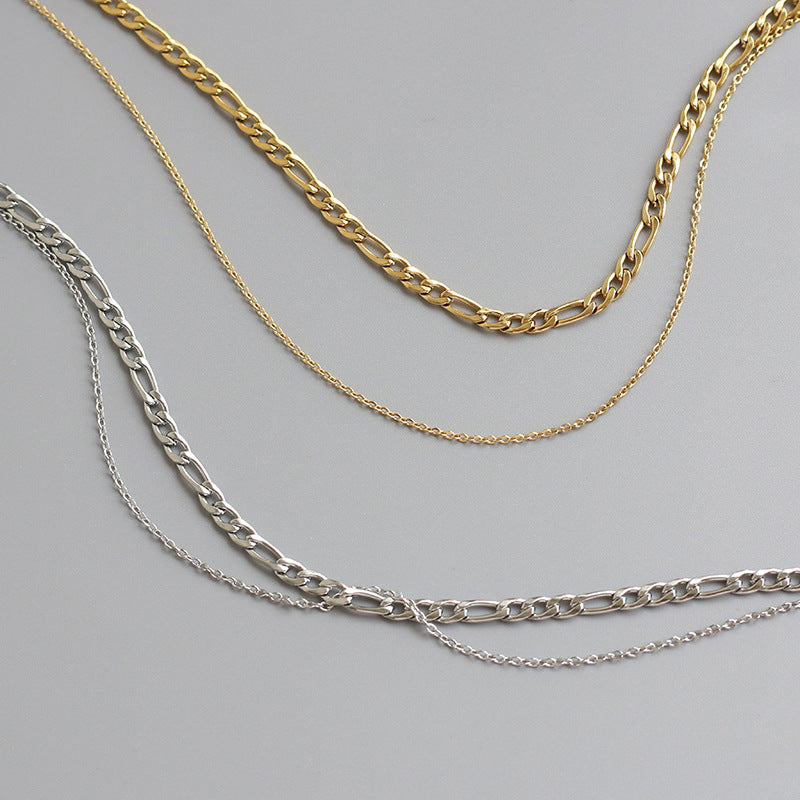 Simple Style Titanium Steel Layered Figaro Chain Necklace for Women