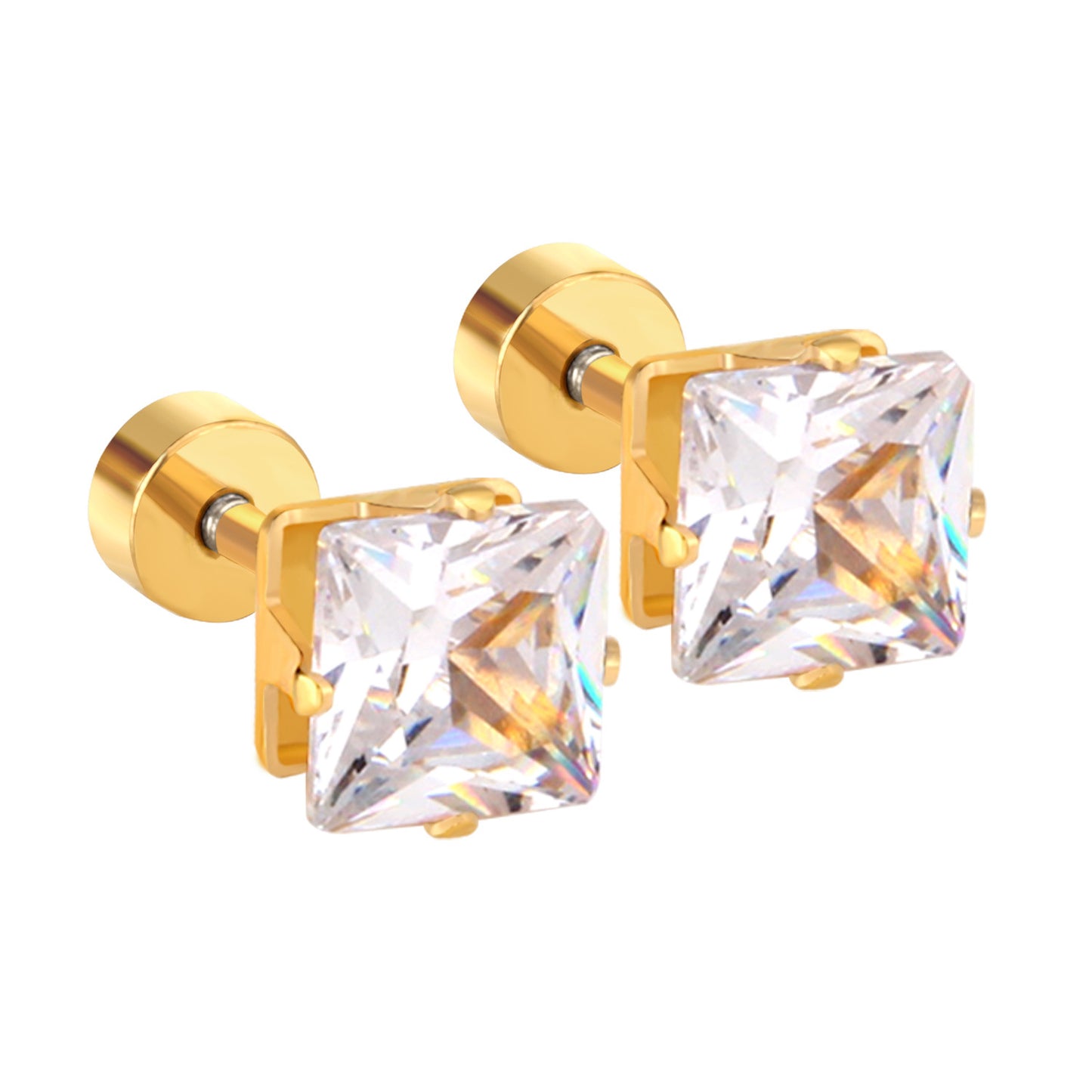 Simple Square Stainless Steel Crystal Stud Earrings