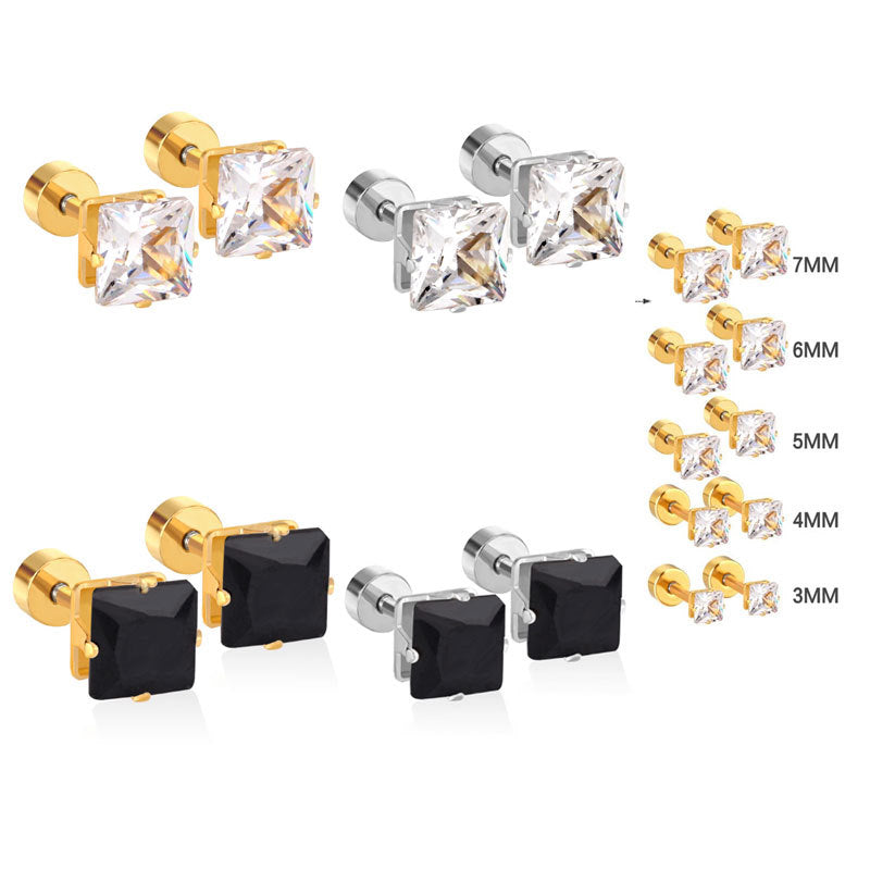 Simple Square Stainless Steel Crystal Stud Earrings