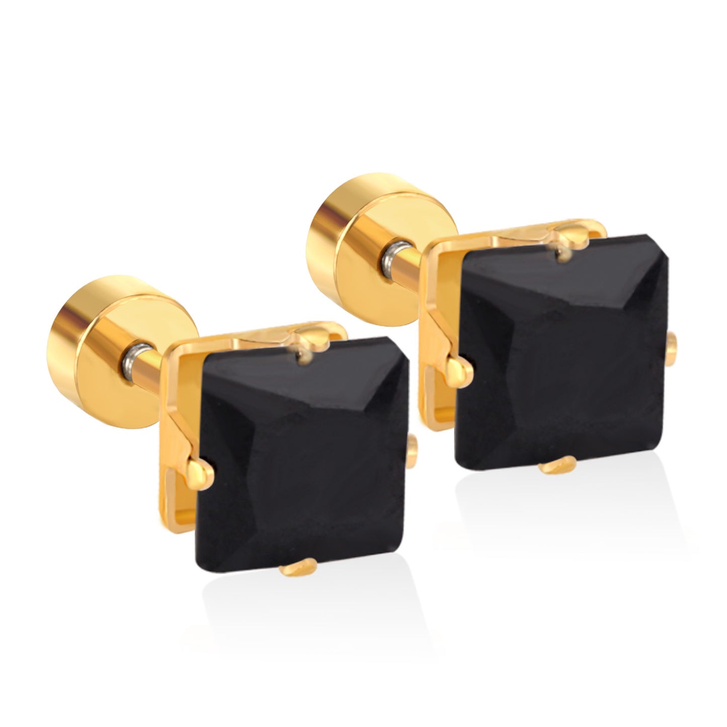 Simple Square Stainless Steel Crystal Stud Earrings