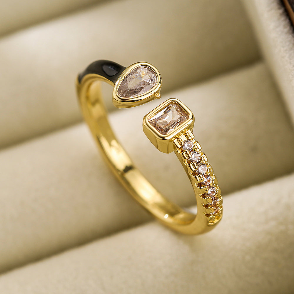 Simple Heart Shape Zircon 18K Gold Plated Open Ring - Minimalist Design Fashion Statement Ring