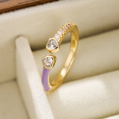 Simple Heart Shape Zircon 18K Gold Plated Open Ring - Minimalist Design Fashion Statement Ring