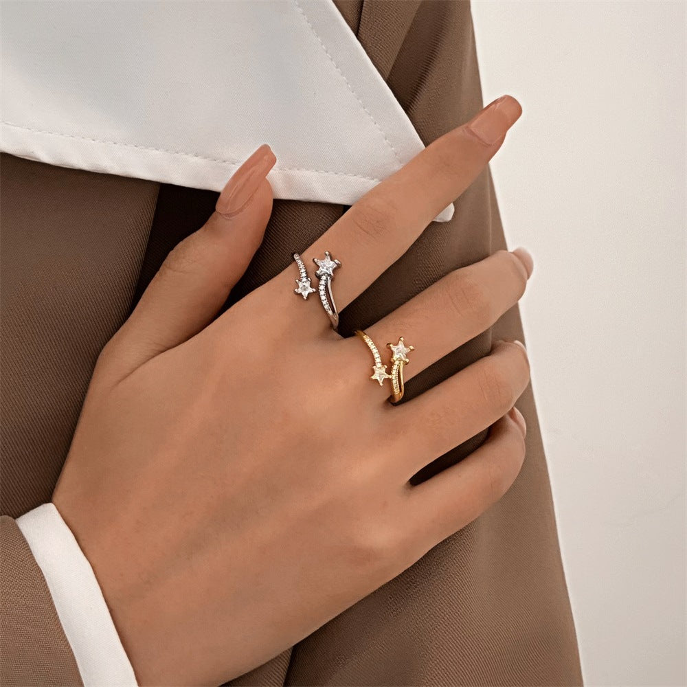 Simple Star Zircon Copper Open Ring for Women