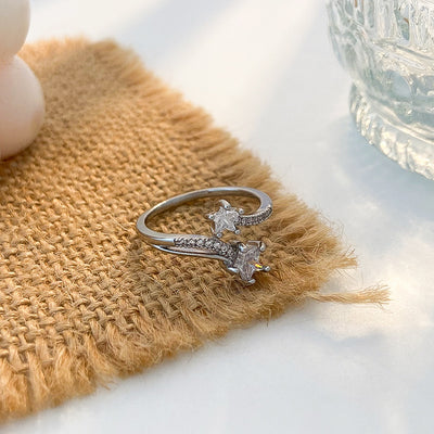 Simple Star Zircon Copper Open Ring for Women