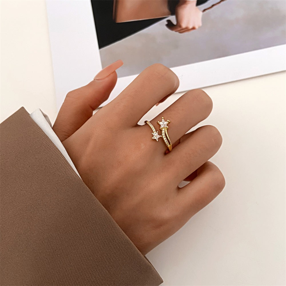 Simple Star Zircon Copper Open Ring for Women