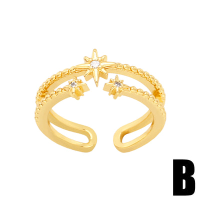 Simple Style Star Moon Copper Gold Plated Zircon Open Ring 1 Piece