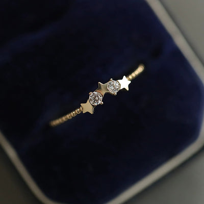 Simple Star Sterling Silver Zircon 14K Gold Plated Ring