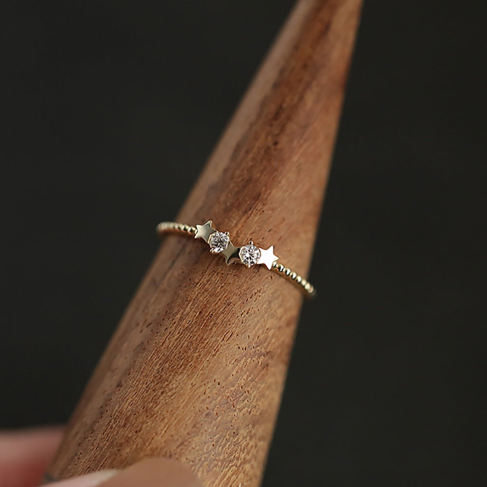 Simple Star Sterling Silver Zircon 14K Gold Plated Ring