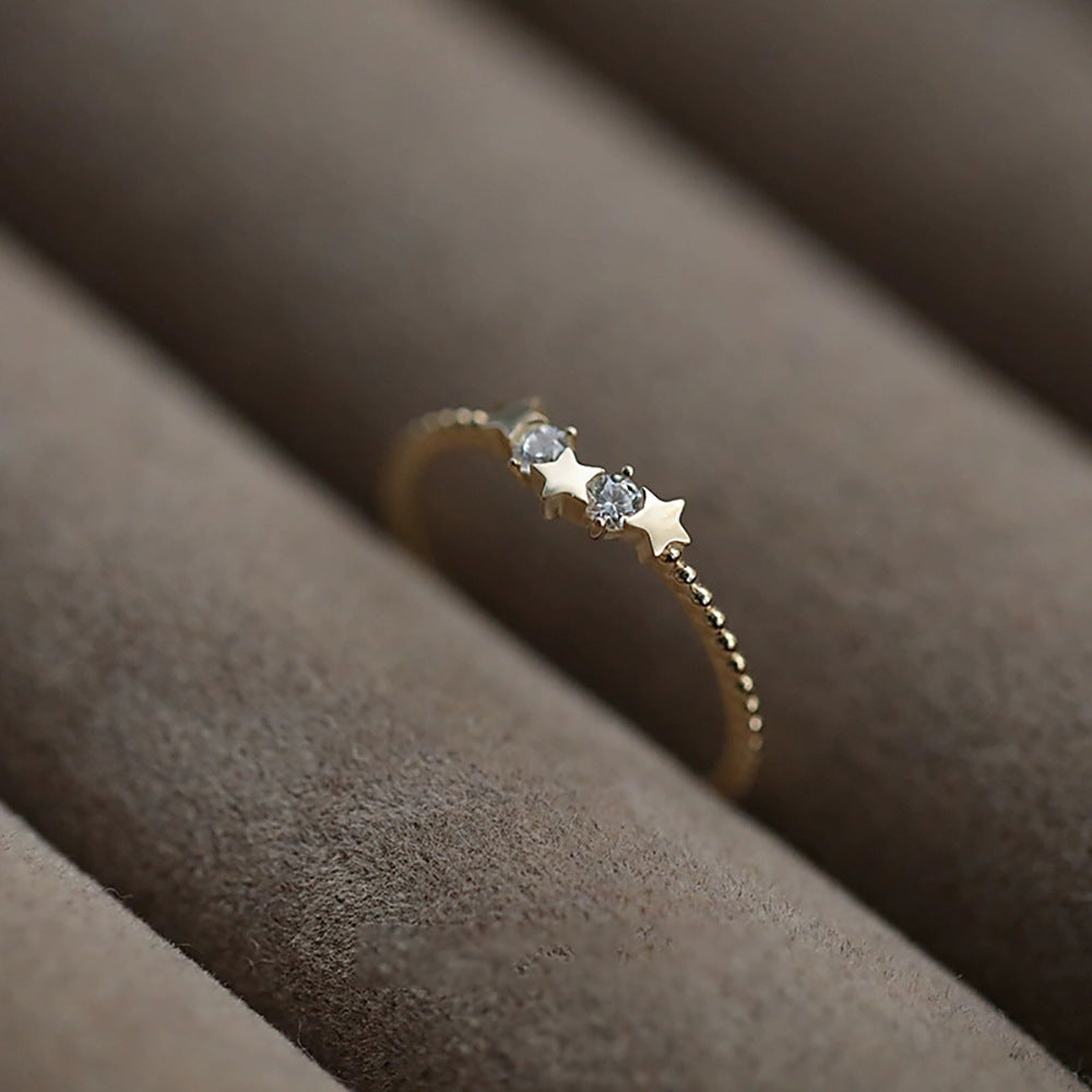 Simple Star Sterling Silver Zircon 14K Gold Plated Ring