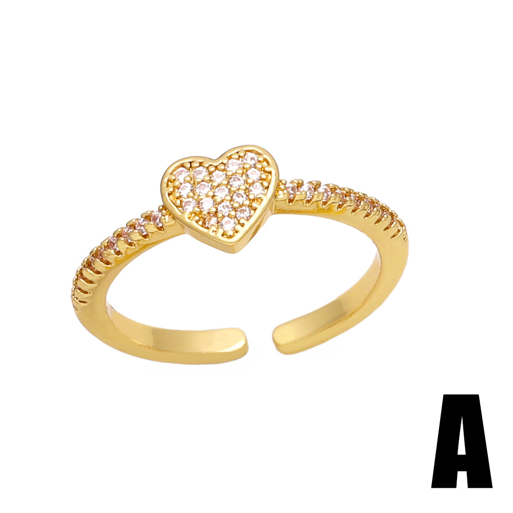 Minimalist Heart & Bow Zircon 18K Gold Plated Open Ring