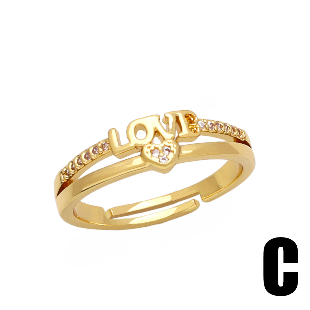 Minimalist Heart & Bow Zircon 18K Gold Plated Open Ring