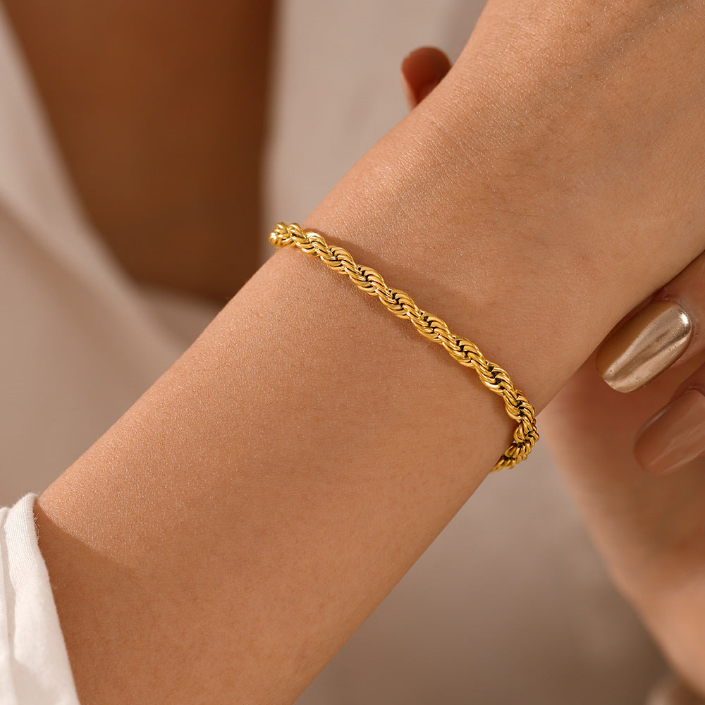 Simple Twist Rope Stainless Steel Gold and Silver Plated Bracelet