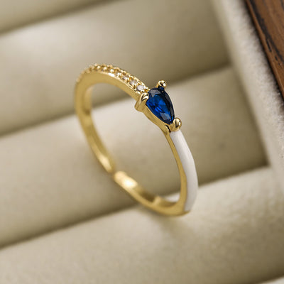 Minimalist Heart & Water Droplet Zircon Adjustable Open Ring in 18K Gold Plated Copper