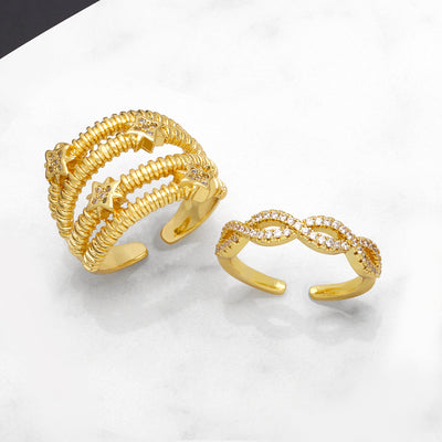 Simple Style 18K Gold Plated Open Ring with Artificial Pearls and Zircon