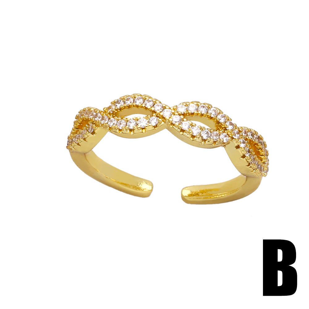 Simple Style 18K Gold Plated Open Ring with Artificial Pearls and Zircon