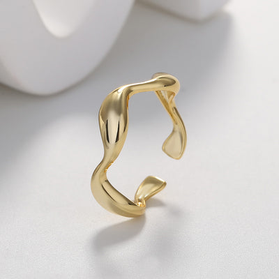 Simple Wave Pattern Gold Plated Open Ring in Sterling Silver