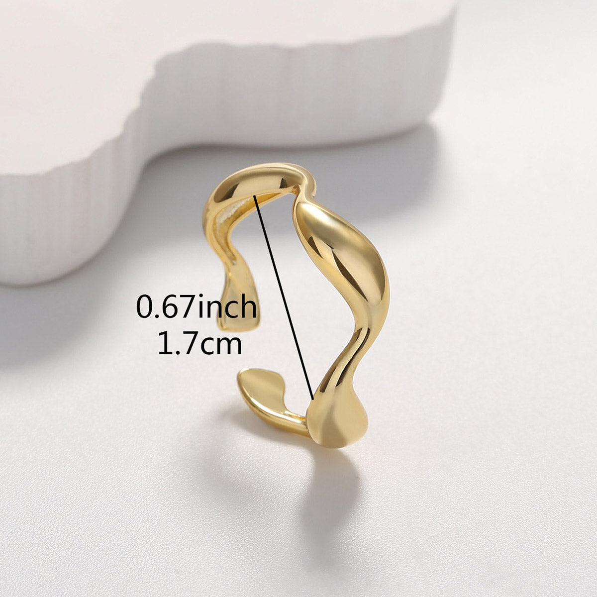 Simple Wave Pattern Gold Plated Open Ring in Sterling Silver