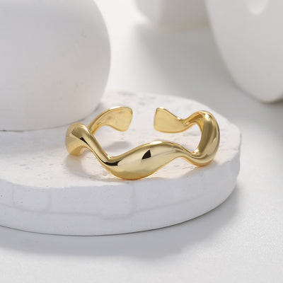 Simple Wave Pattern Gold Plated Open Ring in Sterling Silver