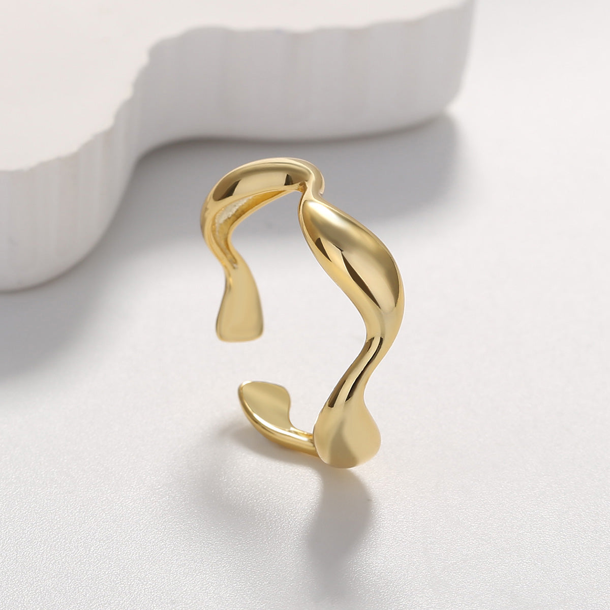 Simple Wave Pattern Gold Plated Open Ring in Sterling Silver