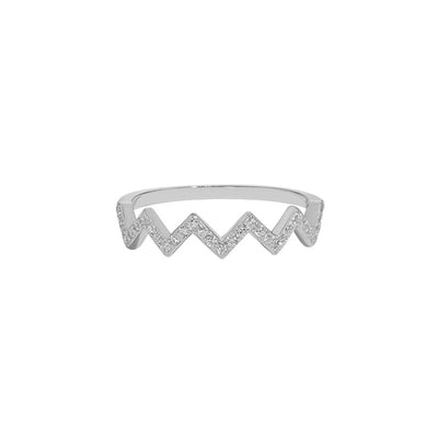 Simple Style Sterling Silver Zircon Wave Ring with 18k Gold Plated Electrocardiogram Design