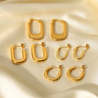 Simple 18K Gold Titanium Steel Geometric Hoop Earrings for Women