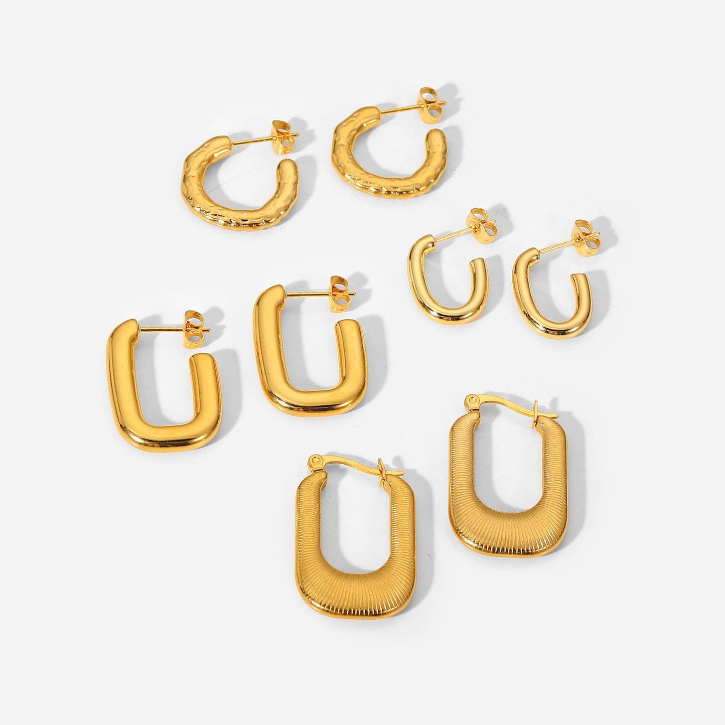 Simple 18K Gold Titanium Steel Geometric Hoop Earrings for Women