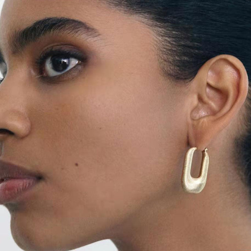 Simple 18K Gold Titanium Steel Geometric Hoop Earrings for Women