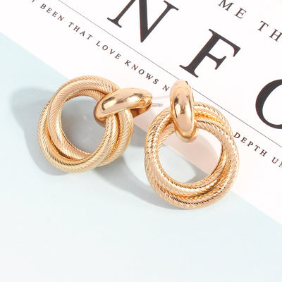 Simple Twist Double Hoop Alloy Statement Earrings in Gold