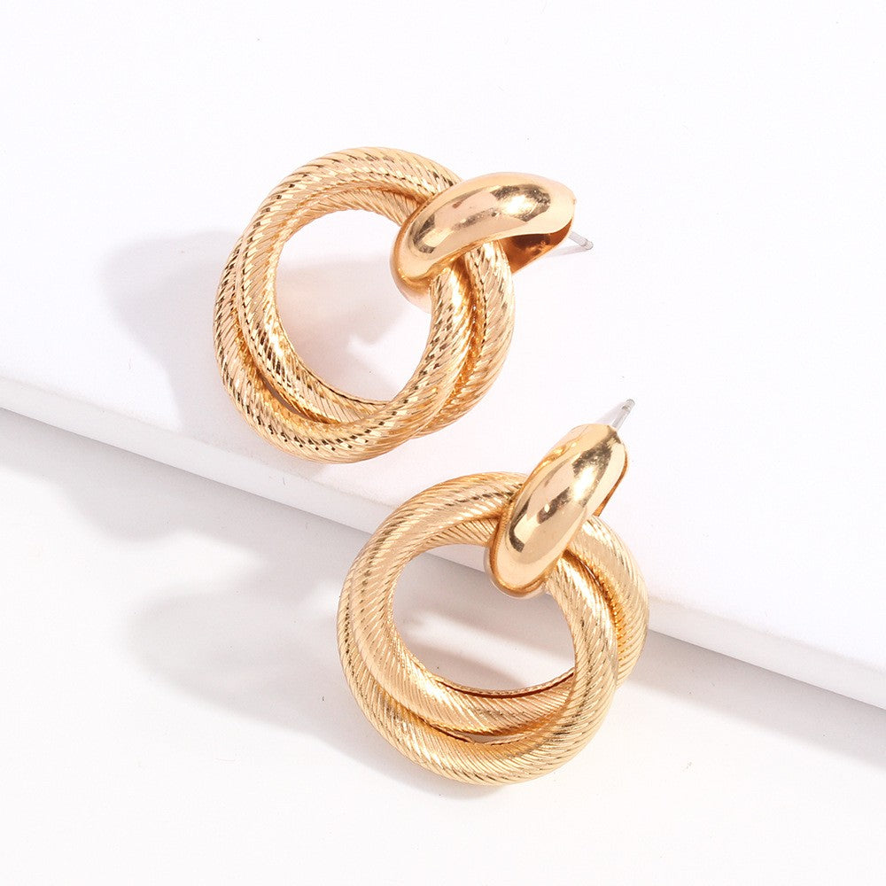 Simple Twist Double Hoop Pendant Earrings