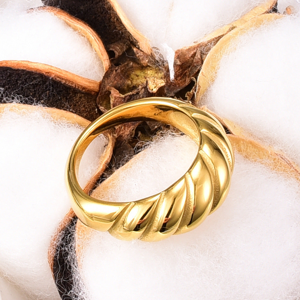 Simple Twisted Gold Plated Titanium Steel Statement Ring