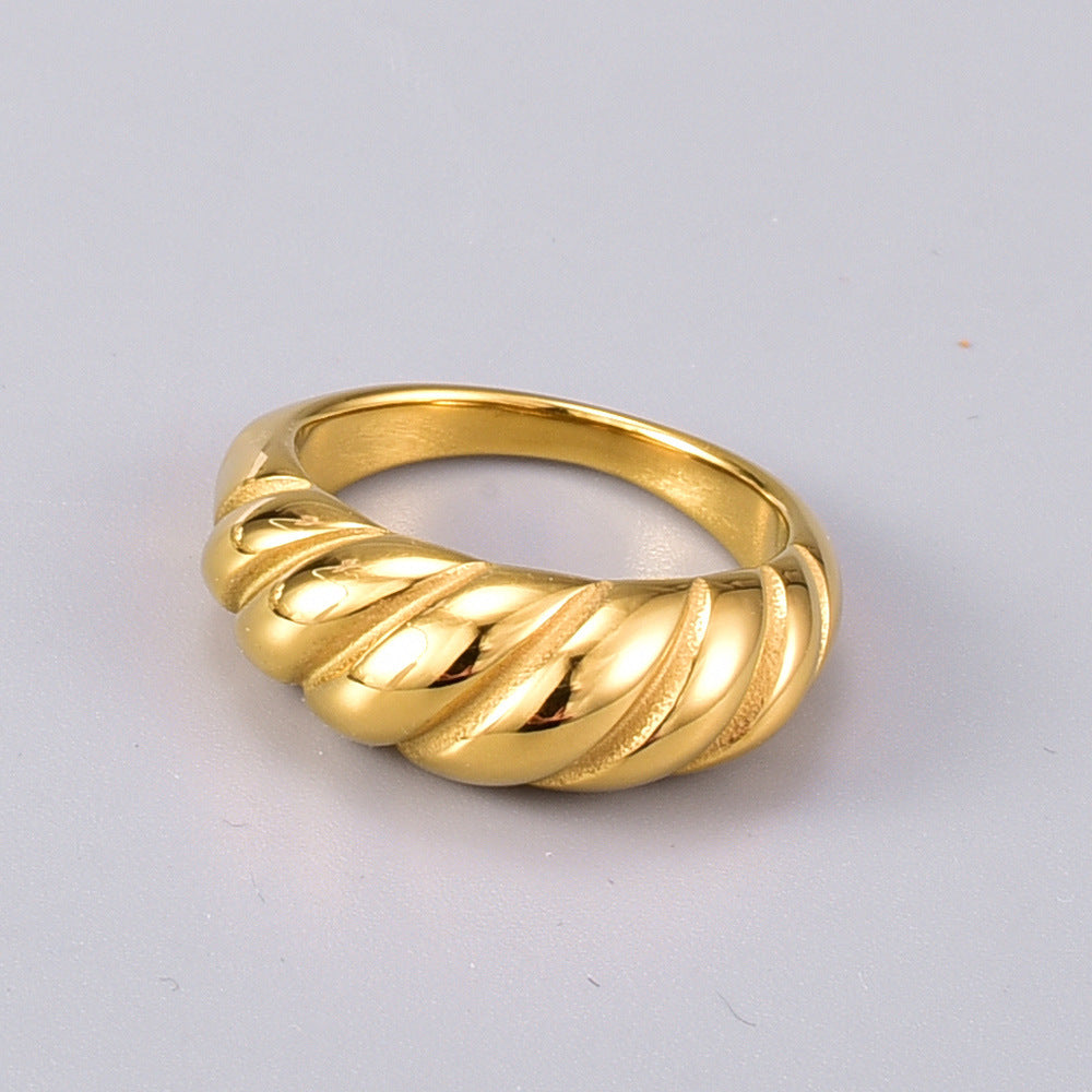 Simple Twisted Gold Plated Titanium Steel Statement Ring