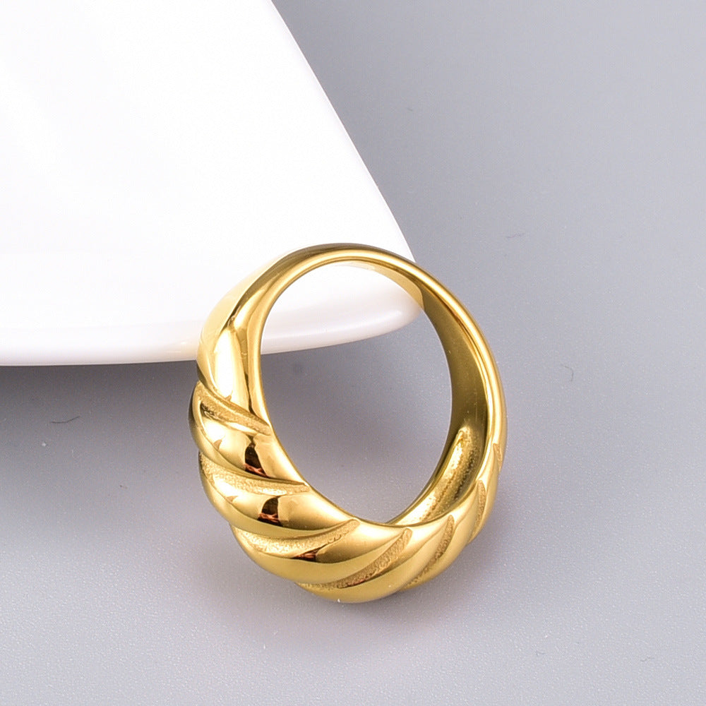 Simple Twisted Gold Plated Titanium Steel Statement Ring